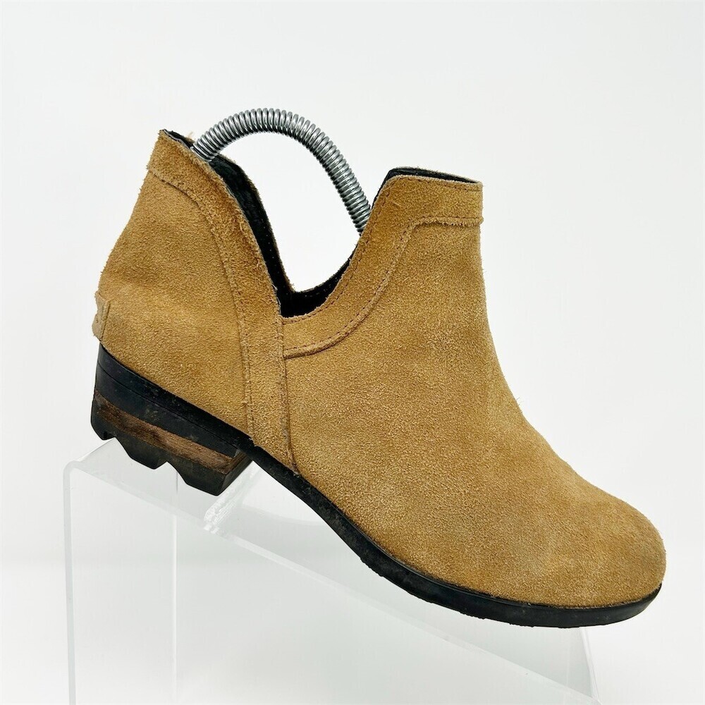 Sorel Lolla Cut-Out Bootie Womens Brown Tan Slip-On Ankle Low Block Heel Size 8
